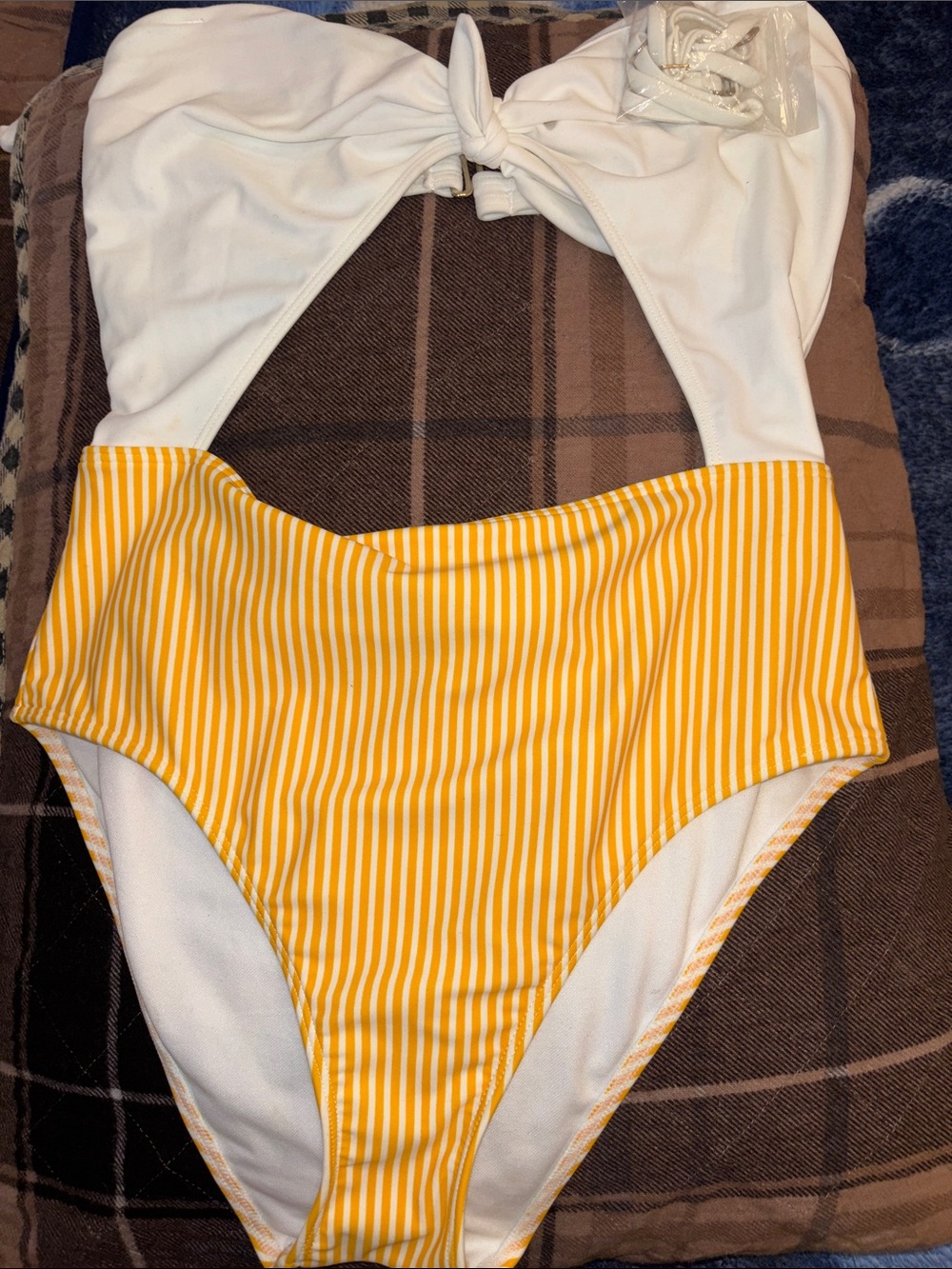 Hollister Women’s Yellow Stripe One-Piece Swimsuit with White Top